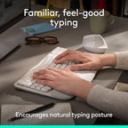 Logitech Wave Keys Ergonomic Wireless Keyboard with Palm Rest - Off White - Image 3