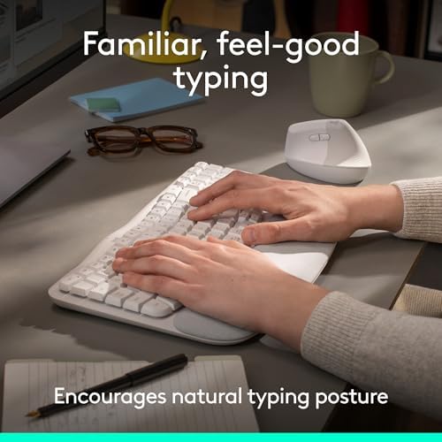 Logitech Wave Keys Ergonomic Wireless Keyboard with Palm Rest - Off White - Image 3