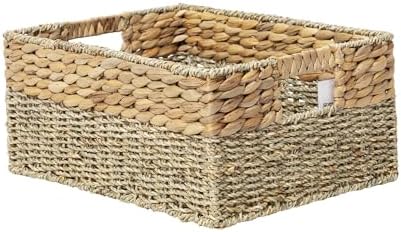 YAHUAN Natural Water Hyacinth & Seagrass Woven Storage Baskets – Wicker Storage Basket Organizer Bins with Handles for Home & Office Pantry Shelf (Medium) by YAHUAN