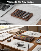 Pen holder Organizer of Office desks,Walnut Desk Pen Stand,Wave Pen TrayOffice Accessory,Teacher Gifts,Suitable for School,Home,Office Desktop Art Accessories (Walnut-5 Grid) - Image 4
