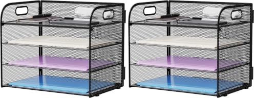 Marbrasse 4 Tier Paper Organizer Letter Tray - Mesh Desk File Organizer with Handle, Paper Sorter Organizer for Letter/A4 Office File Folder Holder (Black, 12.6" x 9.1" x 10.7") (Pack of 2) by Marbrasse