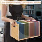 Sbanmao Letter/Legal Bamboo Acrylic File Box Organizer, Hanging File Folder Storage Boxes, Decorative Document Crate Transparent Filing Bin with Handle for Home Office Desk - Image 5