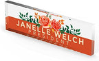 Artblox Office Personalized Name Plate for Desk with Business Card Holder On Clear Acrylic Glass Orange Roses Design Custom Desk Name Plate with Your Name and Credentials Customized Gift - Image 5