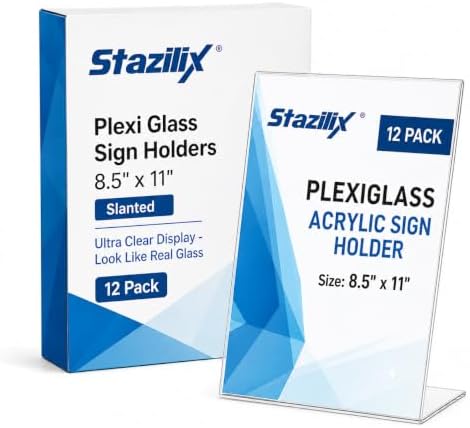 Clear Plexiglass Sign Holder 8.5 x 11, 50 Pack, For Display Paper by Unknown