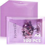 MotiMind 100 Pcs Clear Envelopes with Snap Button Closure Bulk A4 Letter Size Clear Plastic Envelope Folder Document Organizer File Folders for Office Home (Purple) by MotiMind