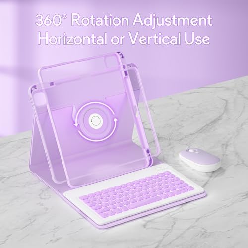 YBING for iPad Air 13 Inch & Pro 12.9 Case with Keyboard - Mouse, 7 Colors Backlit Detachable Keyboard and 360 Rotating Cover for iPad Pro 12.9 (6th, 5th, 4th, 3rd gen), Air 13 M4/M3/M2 (Purple) - Image 6