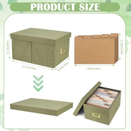 2 Pack Index Card Box 5X8 with 25 Kraft Paper Dividers Green Burlap - Image 2