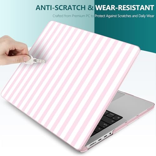 DONGKE Compatible with MacBook Pro 16 Inch Case (2026-2021 Release, M5 M4 M3 M2 M1 Pro/Max Chip), Plastic Hard Shell with Keyboard Cover & Screen Protector for MacBook Pro 16", Pink & White Stripes - Image 7