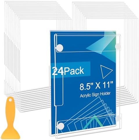 24 Pack Acrylic Sign Holder 8.5 x 11 Wall Mount, Vertical & Horizontal Use, Wall Sign Holders Memo Document Menu Holder for Office Store Restaurants Wedding Party Decoration, No Drilling by DECOHOBO