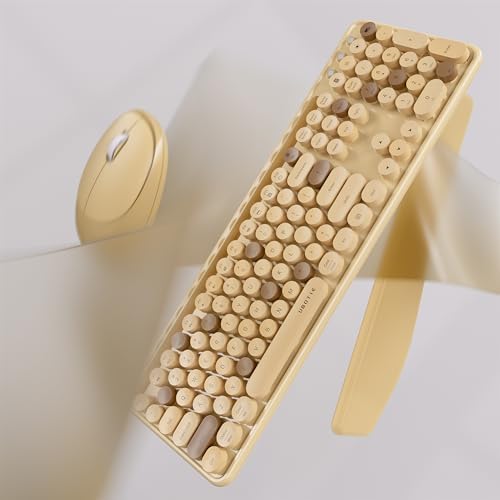 UBOTIE Wireless Keyboard and Mouse Combo, Phone Holder (Milk-Tea) - Image 3