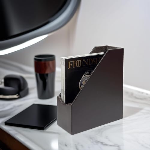 UnionBasic Leatherette Magazine File Holder Set of 4, Coffee - Image 2