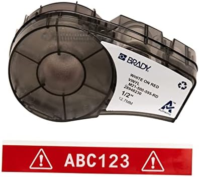 Brady Authentic (M21-500-595-RD) All-Weather Vinyl Label for Indoor/Outdoor ID, Lab and Equipment Labeling, White on Red- For M210, M210-LAB, M211, BMP21-PLUS and BMP21-LAB Printers, .5" W, 21' L by BradyCorp