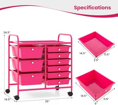 LDAILY 9 Drawer Rolling Storage Cart, Rolling Cart with Drawers for Classroom, Art Supply Craft Organizer on Wheel with Metal Frame & Handles for Home Office School - Image 3