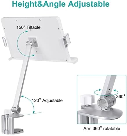 PATIKIL Book Stand for Reading, Metal Reading Rest Book Holder with Page Clips, Height Angle Adjustable, 360° Rotating Arm Suitable for Sheet Music, Laptop - Image 3