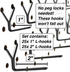 Steel Pegboard Hooks 100-Pack 1" + 2” L Hook, Black - Will Not Fall Out, Fits Any Peg Board - Organize Tools, Accessories, Workbench, Garage Storage, Kitchen, Crafts, Jewelry, Retail - Image 2