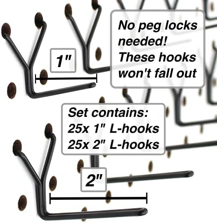 Steel Pegboard Hooks 100-Pack 1" + 2” L Hook, Black - Will Not Fall Out, Fits Any Peg Board - Organize Tools, Accessories, Workbench, Garage Storage, Kitchen, Crafts, Jewelry, Retail - Image 2