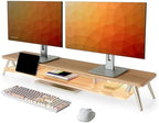 Fenge Dual Monitor Stand Riser with Phone & Tablet Slot, Dark Oak by Fenge