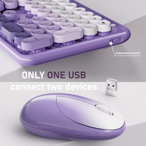 UBOTIE Wireless Keyboard and Mouse Combo, Phone Holder (Purple) - Image 4
