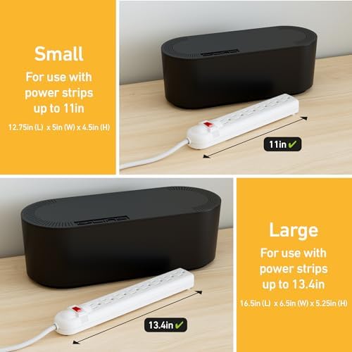 D-Line Cable Management Box with 6 AC Outlet 6ft Power Strip, Hide Extension Cords and Excess Wire Clutter, 16.5in (L) x 4.5in (H) x 5in (W) - Large, Black - Image 3
