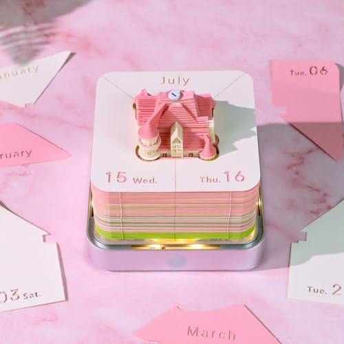 3D Calendar 2027, 3D Creative Time Piece Calendar 2027，Daily Tear-Off Memo Pad with Light, Paper Carving Desktop Decoration, 3D Art Calendar Memo Pad,Unique Holiday Craft Gift - Image 5