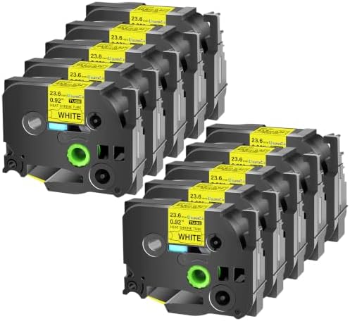 USUPERINK 10 Pack Compatible for Brother P-Touch HSe-651 HSe651 HS-651 HS651 Black on Yellow 23.6mm 0.92'' Heat Shrink Tubing Label Tape for Wire Cable use in PT-P900 D800W P710BT P700 Label Printer by USUPERINK