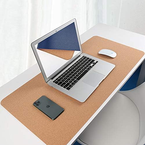 Desk Mat, Waterproof Desk Pad Protector, Eco-Friendly Natural Cork & Leather Double-Sided Office Desk Mat Mouse Pad, Smooth Surface Soft Desk Writing Mat for Office Home Work Game (Blue, 35x18Inch) - Image 5