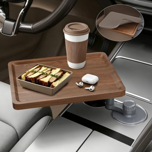 Car Tray & Car Desk for Laptop, 360° Rotating Wood Cup Holder Food Table by MTGSTOCL