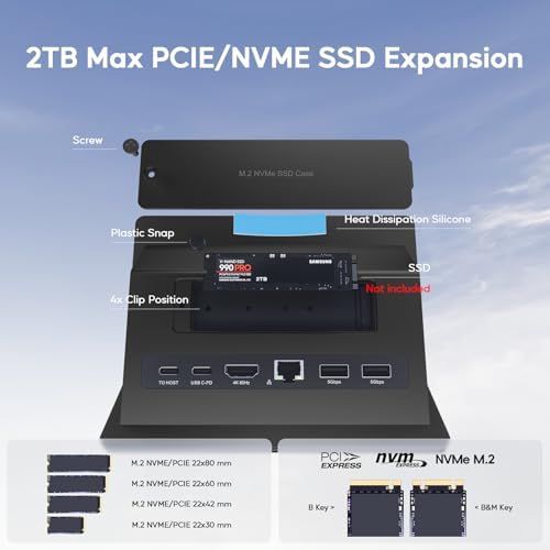 MacBook Pro Air Docking Station, Vertical USB C Laptop Docking Station with M.2 SSD Slot, HDMI 4K@60Hz, 4 USB A/C Max 10Gbps, Ethernet, SD/TF, PD Dock for MacBook/USB-C Win Laptops - Black - Image 3