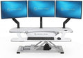 VERSADESK PowerPro 40 Inch Electric Standing Desk Converter – Push-Button Height Adjustable Sit to Stand Desk Riser for Triple Monitors & Laptop – Motorized Desktop Workstation with Wide Keyboard Tray by VERSADESK