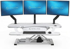 VERSADESK PowerPro 40 Inch Electric Standing Desk Converter – Push-Button Height Adjustable Sit to Stand Desk Riser for Triple Monitors & Laptop – Motorized Desktop Workstation with Wide Keyboard Tray by VERSADESK