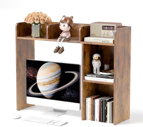 Desktop Bookshelf, 3-Tier Wood Countertop Bookcase with 5 Shelves, Desk Hutch for College Dorm, Multipurpose Desk Organizer Shelf Display Rack for Home Office, Hutch Top Only by SILKYDRY