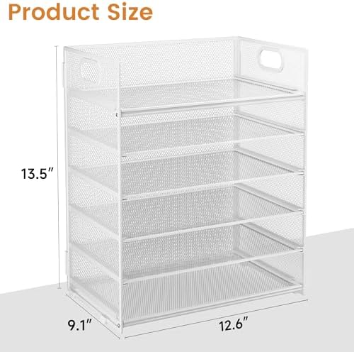 Subekyu 6-Tier Desk Paper Organizer, Desktop File Letter Tray with Handle, Document Sorter and Accessories Holder for Office, Home and School Workspace Organizers, White - 2 Pack - Image 6