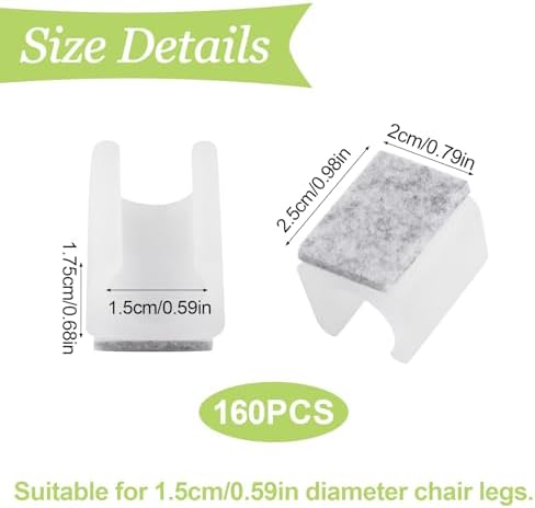 160Pcs Chair Pads 15mm Plastic Chair Leg Floor Protectors with Felt Pads U Shaped Furniture Feet Protectors Non-Slip Rectangle Tubular Legs Caps (White) - Image 2