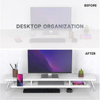 Fenge Dual Monitor Stand Riser, Wooden Desk Shelf with 2-Tier Storage - Image 6