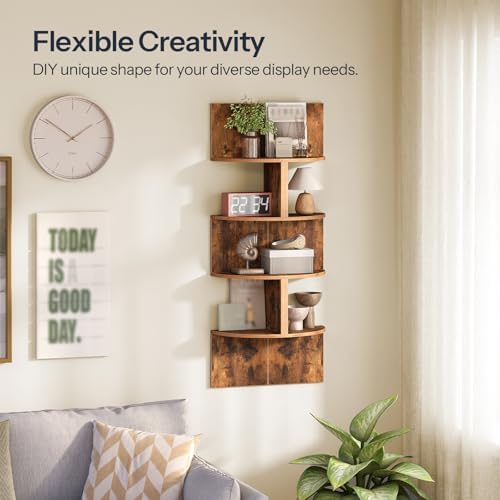 HOOBRO Corner Shelf Wall-Mounted, Set of 2 Floating Corner Shelves for Wall, 4-Tier Corner Bookshelves Floating Shelf for Wall Corner Shelves for Living Room Bedroom Bathroom Home Office Rustic Brown - Image 4