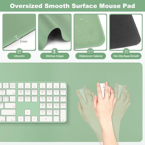 4-in-1 Large Gaming Mouse Pad, Keyboard Wrist Rest Pad & Wrist Support Mousepad Set, Extended Desk Pad Waterproof Desk Mat Protector for Home Office Decor Study Game 35.4×15.7 Inches I Sage Green - Image 6