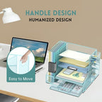 5-Tier Desk Organizer with File Holder & Pen Holder & Sliding Drawer, Blue - Image 6