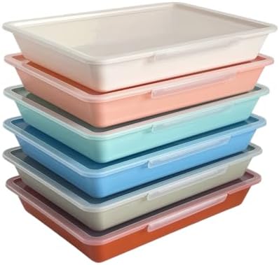 6 Pack Turn in Bins, A4 Letter Size Flat Storage Trays, (Boho, with Lid) by WEEK+NINE