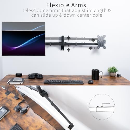VIVO Premium Dual Ultra Wide LCD LED 27 to 38 inch Monitor Wall Mount, Heavy Duty, Telescoping Arms, Flush Wall Setup, Fits 2 Screens, Black, MOUNT-TS38B - Image 5