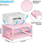 Marbrasse Metal Printer Stand for Desk with Storage Drawer and 2 Pen Holders, 2-Tier Desktop Organizer Printer Table for Home Office, Multi-Purpose Desk Organizer for Fax Machine Scanner Files(Pink) - Image 5