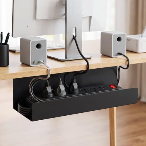 2 Pack Under Desk Cable Management Tray,Hold 11 lbs, 16 x 6 x 6 Inch, Black - Image 2