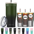 Universal Iced Coffee Sleeve - Upgraded Double Wall Reusable Stainless Steel Holder Sleeves Insulator for Cold Drinks Fits Starbucks Dunkin Donuts McDonalds Small Medium Large Cup (Black Forest) by NICEYOS