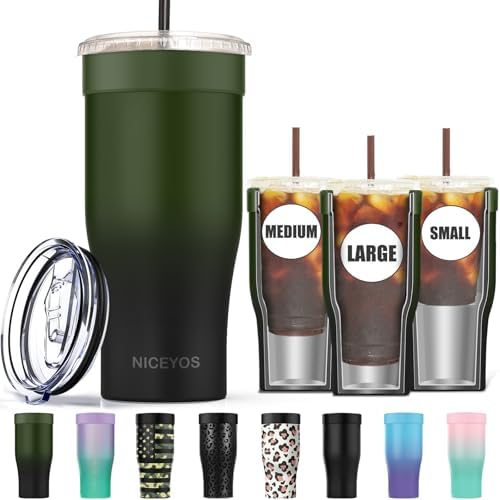 Universal Iced Coffee Sleeve - Upgraded Double Wall Reusable Stainless Steel Holder Sleeves Insulator for Cold Drinks Fits Starbucks Dunkin Donuts McDonalds Small Medium Large Cup (Black Forest) by NICEYOS