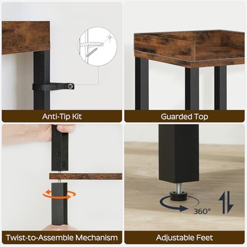 HOOBRO Small Bookcase, Industrial Style Bookshelf for Narrow Spaces, 4-Tier Square Book Shelf Stand, Wooden Storage Rack Display Shelf, Corner Shelf for Living Room, Rustic Brown and Black BF08CJ01 - Image 4