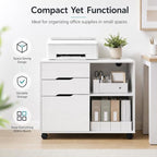 Simple Deluxe 3 Drawer Rolling File Cabinet, Wood Printer Stand with Adjustable Shelf for Home Office Study Organizatiom, White - Image 7