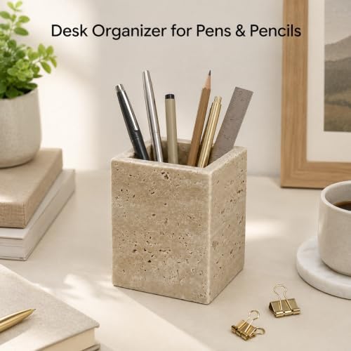 Natural Travertine Desk Organizer Pen Holder - Image 7