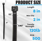 Reallnaive 500 Pack 8 Inch Heavy Duty Zip Ties 120 lb, Black - Image 2
