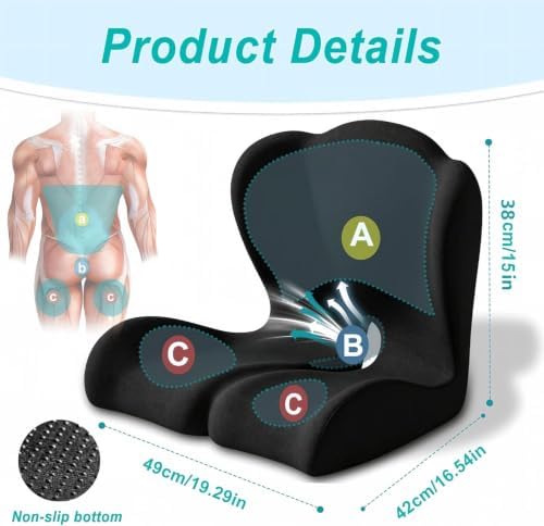 Seat Cushion for Office Chair and Car – L-Shaped Ergonomic Seat Cushions for Stability & Anti-Slip, Orthopedic Cushion for Sciatica, Back & Tailbone Pain Relief, Black - Image 2