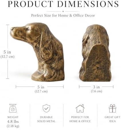 Decorative Bookends for Shelves, Gold Dog Heavy Bookends for Heavy Books, Vintage Book Ends Unique Cast Iron Bookends for Home Office Decor 4.8Lbs - Image 3