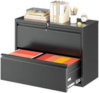 Superday Lateral File Cabinet 2 Drawer Metal File Cabinet with Lock, Black Filing Cabinets for Home Office, Locking Filing Cabinets Hanging Files Letter/Legal/F4/A4 by SuperdayMetalFurniture